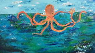 Mustekala kellumassa meressä.